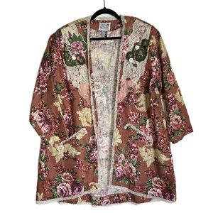 Vintage Lacy AfterNoon Tapestry Embroidered floral Duster Cardigan size XXL
